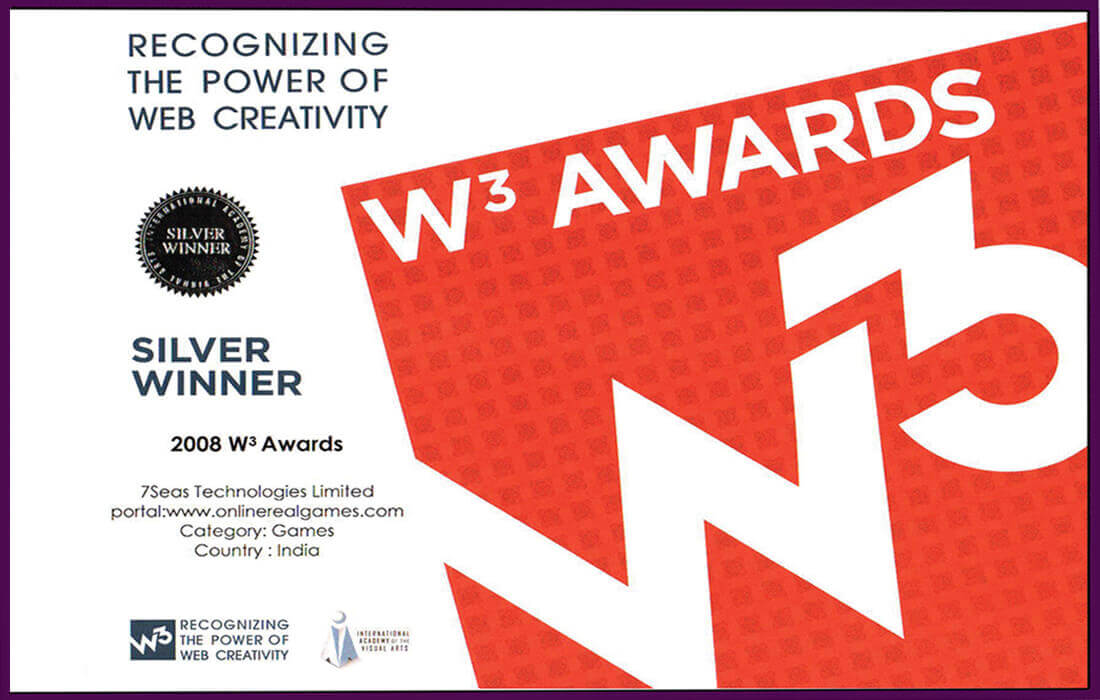 Onlinerealgames.com has bagged “W3 Award” under “Games” Category